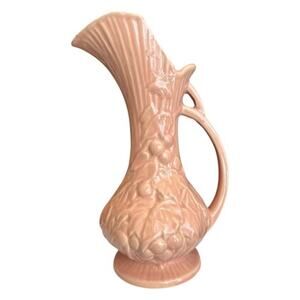 Vintage Peach McCoy Ceramics Handled Raised Grapes Pattern Pitcher